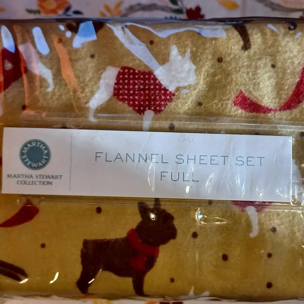 Martha Stewart Collection FULL Flannel Sheet Set PUPPY LOVE Dogs in Sweaters